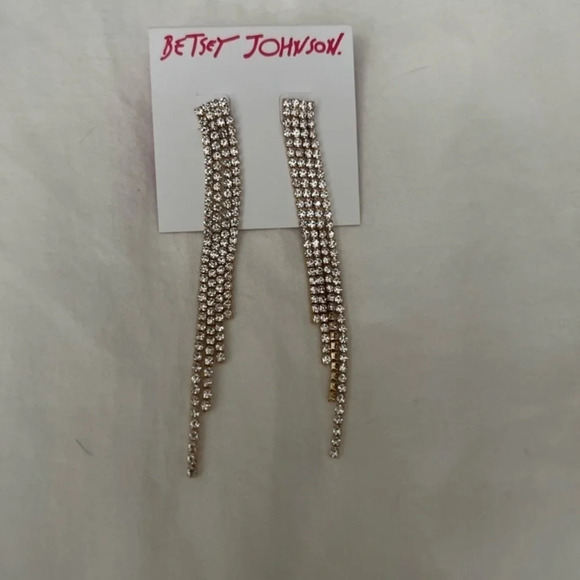 BETSEY JOHNSON Vintage Retired Rare Crystal-Studded Long Chandelier Earrings NWT - Picture 1 of 2